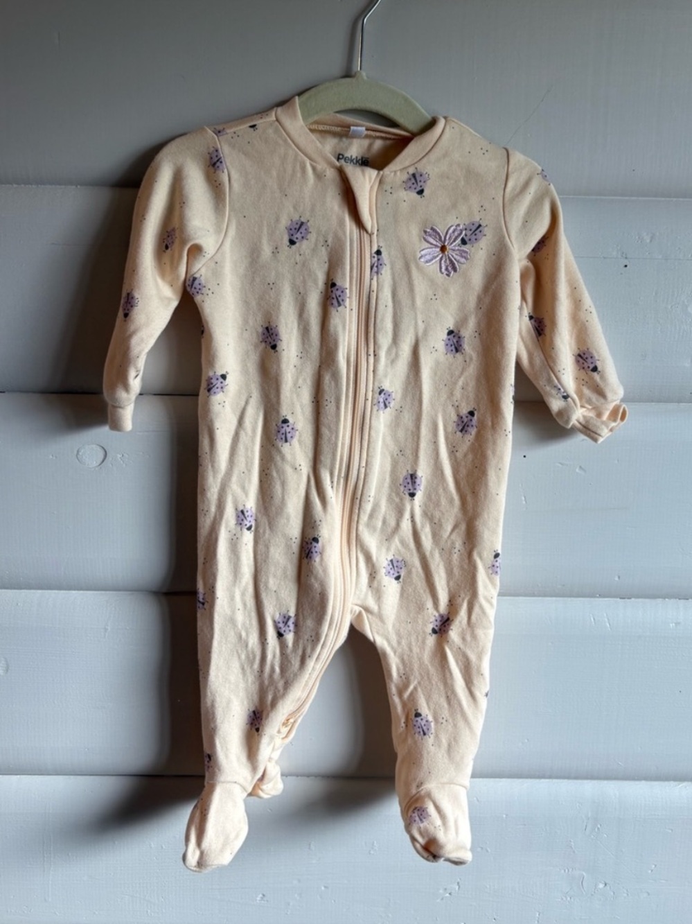 3/$25 Pekkle Organic Cotton Ladybug Footed Sleeper 6M Pink Zip Pajamas